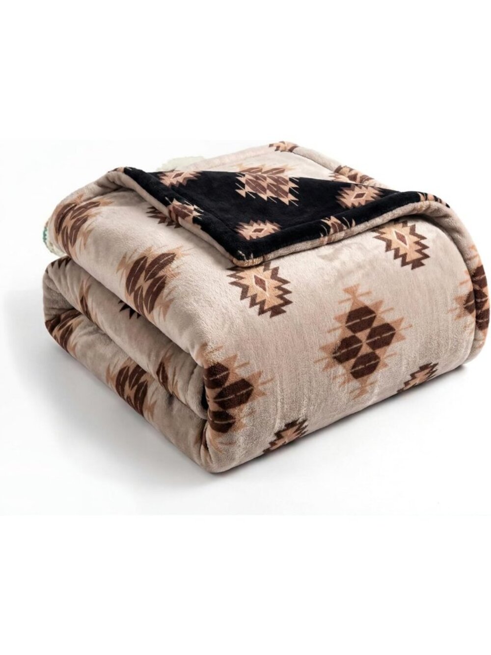 Cozy Aztec Fleece Blanket | Soft Western Style King Size Throw | Coffee Flannel